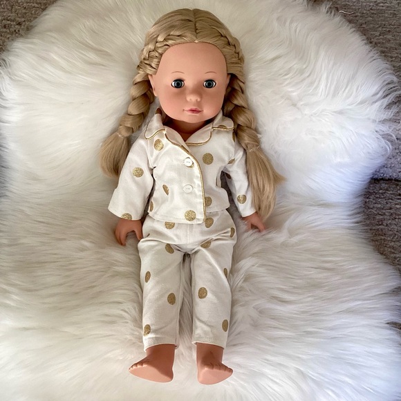 Pottery Barn Kids Unicorn Götz Doll w/Pajamas Blonde Hair Blue Eyes 18” Doll - Picture 4 of 14